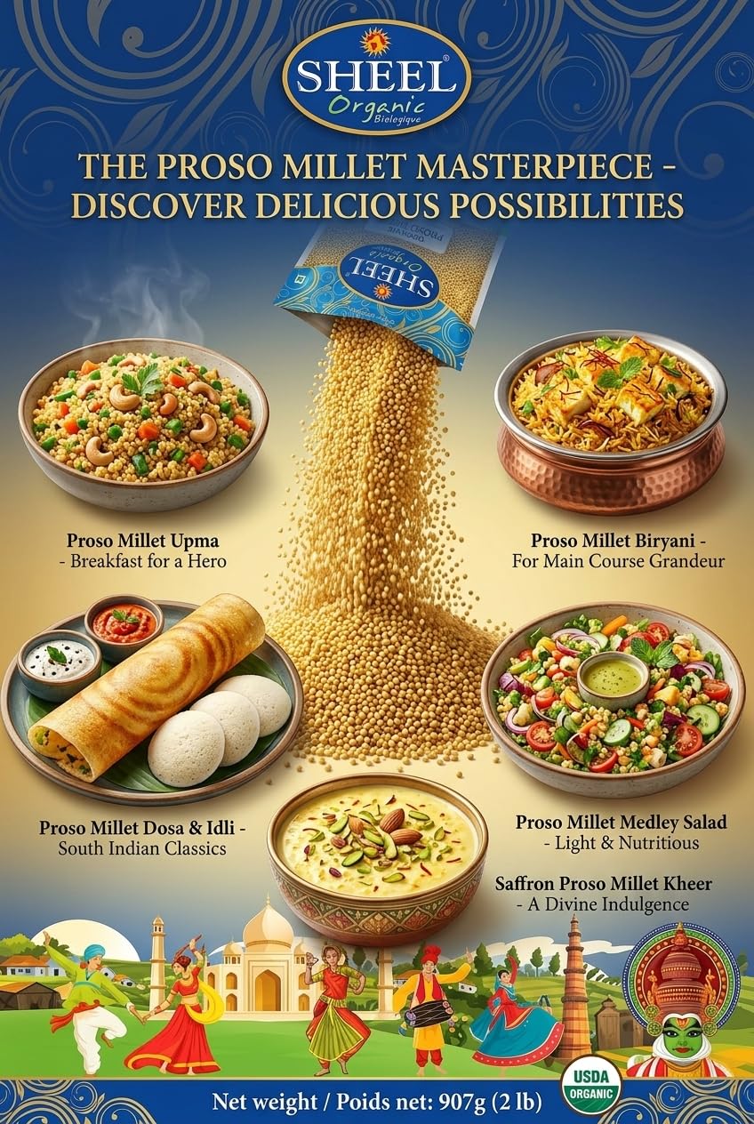 Sheel Organic Proso Millet 907g ~ 32 oz (2 lb) ~ Vegan ~ USDA Organic
