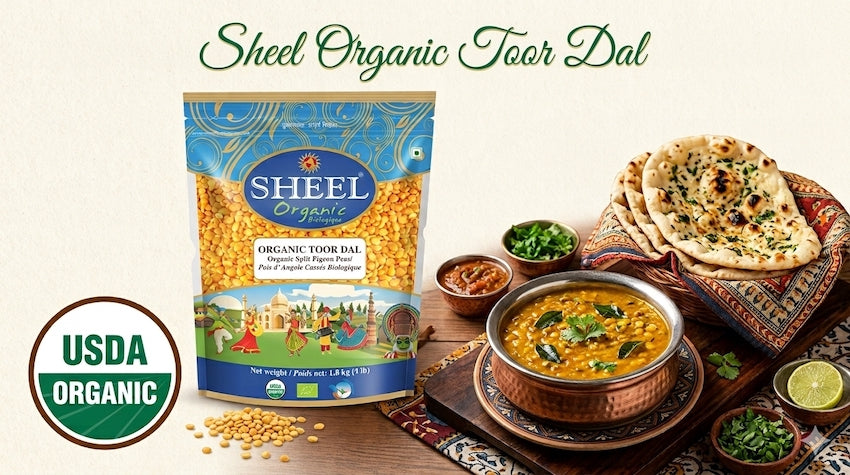 Organic Toor Dal / Split Pigeon Peas - 4 lbs (1.8 Kg) Sheel Brand ~ USDA Organic ~ Vegan ~ Vegetarian ~ Plant Based Protein