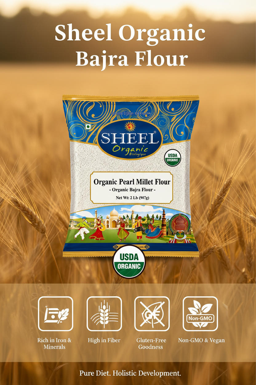 Organic Pearl Millet Flour - Bajra Atta - 2 Lb (907g) ~ Sheel Brand ~ USDA Organic ~ Vegan ~ Vegetarian ~ Gluten Free ~ Plant Based Protein