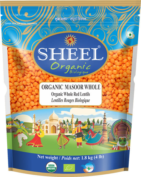 Organic Masoor Whole Malka / Red Football Lentil - 4 Lb (1.8kg)