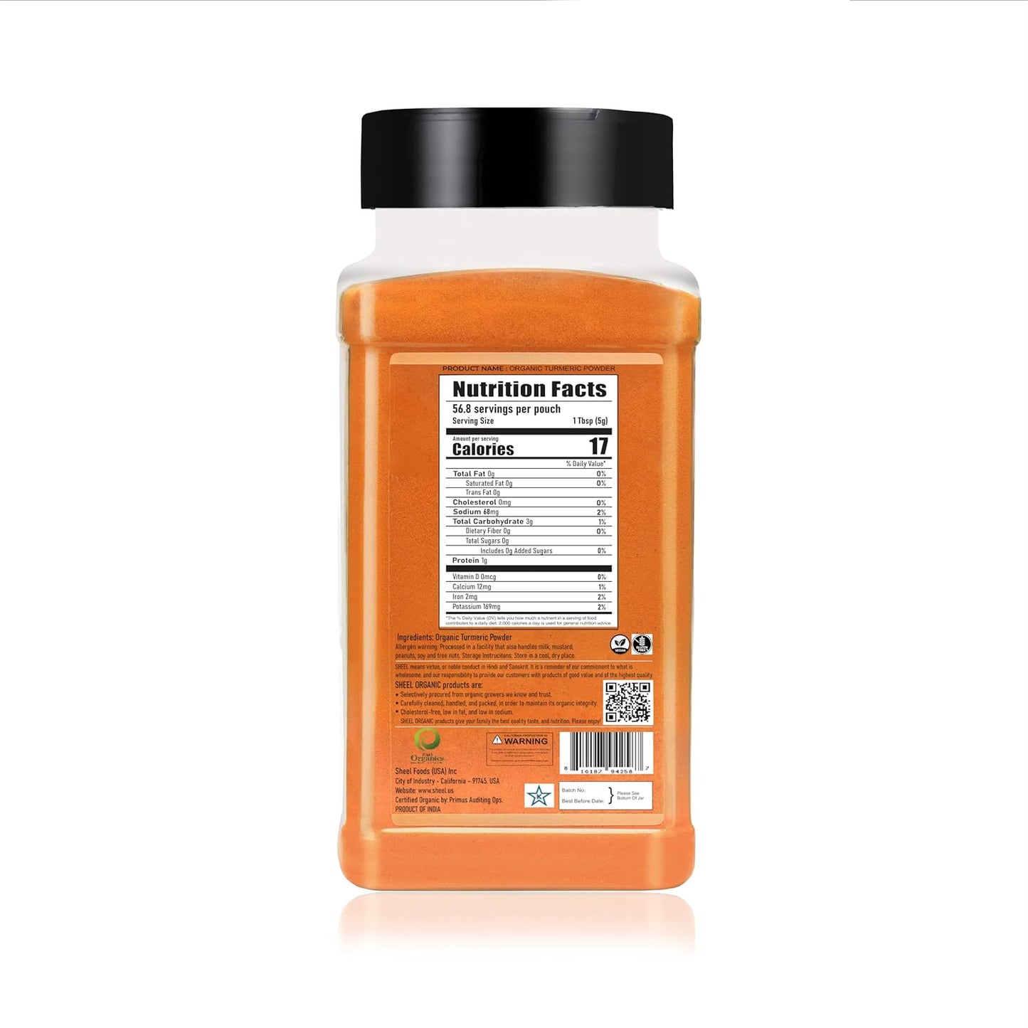Sheel Organic Turmeric Powder - Curcumin, USDA Organic, Kosher, Vegan - Powdered Form, 10 oz / 284g