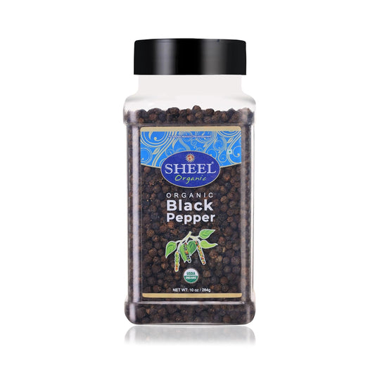 Sheel Organic Black Pepper Whole, USDA Certified, Non-GMO, Gluten-Free, Kosher, 10 oz - 284g