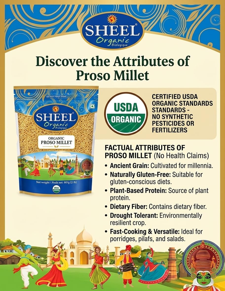 Sheel Organic Proso Millet 907g ~ 32 oz (2 lb) ~ Vegan ~ USDA Organic