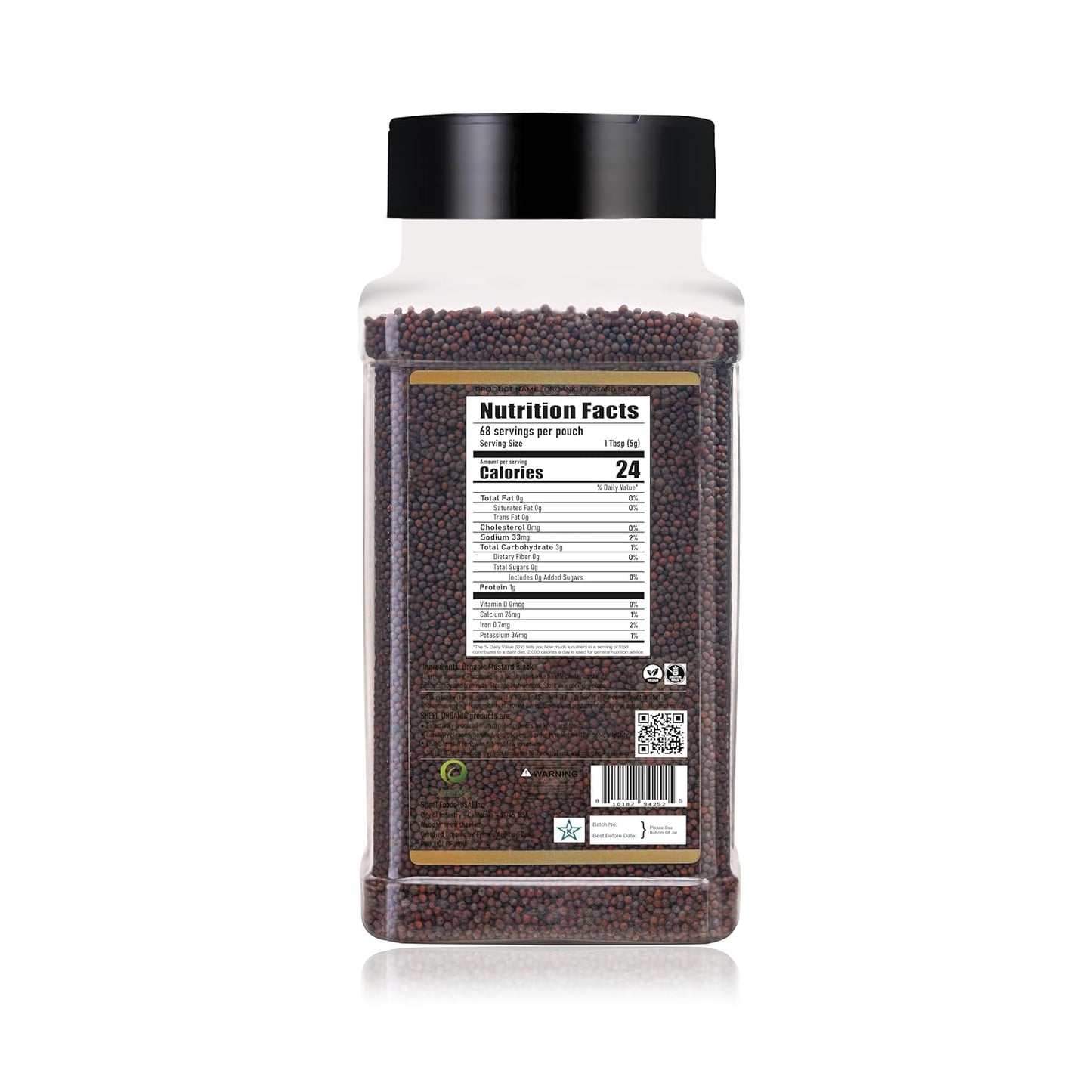 Sheel Organic Black Mustard Seeds, USDA Organic, Kosher, 12 oz