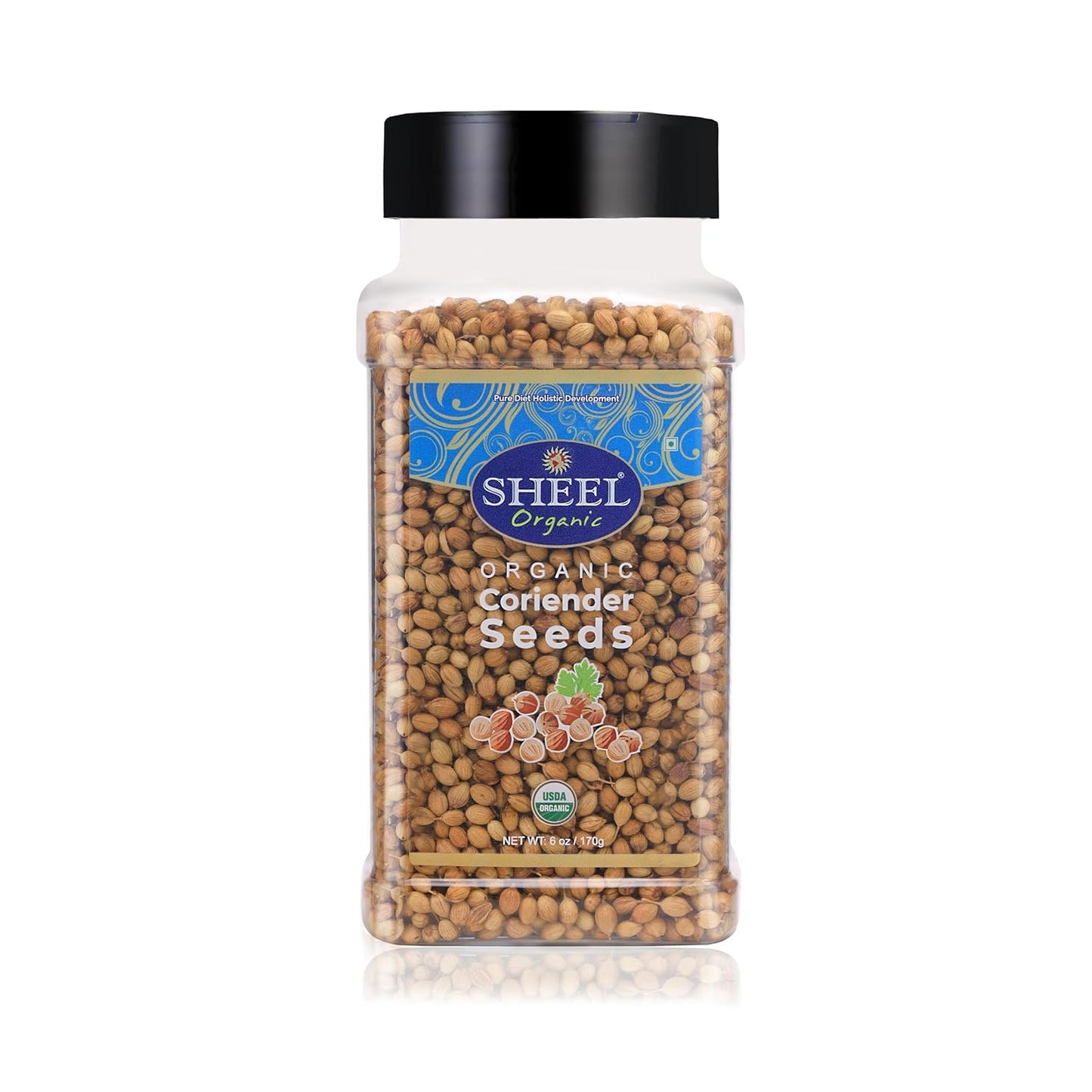 Sheel Organic Coriander Seeds, USDA Organic, Kosher, Whole Spice, 6 oz / 170g