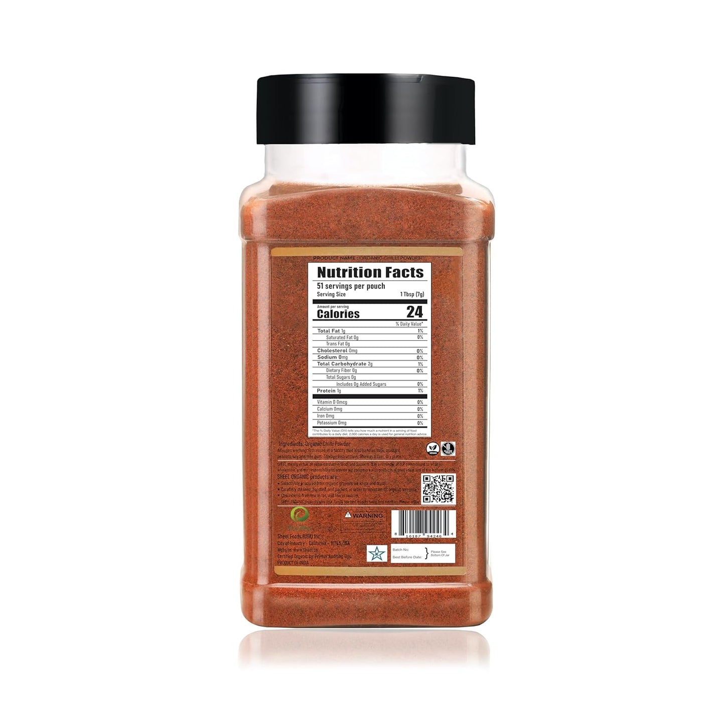 Sheel Organic Chilli Powder, USDA Certified, Kosher, Vegan - 9 oz / 255g