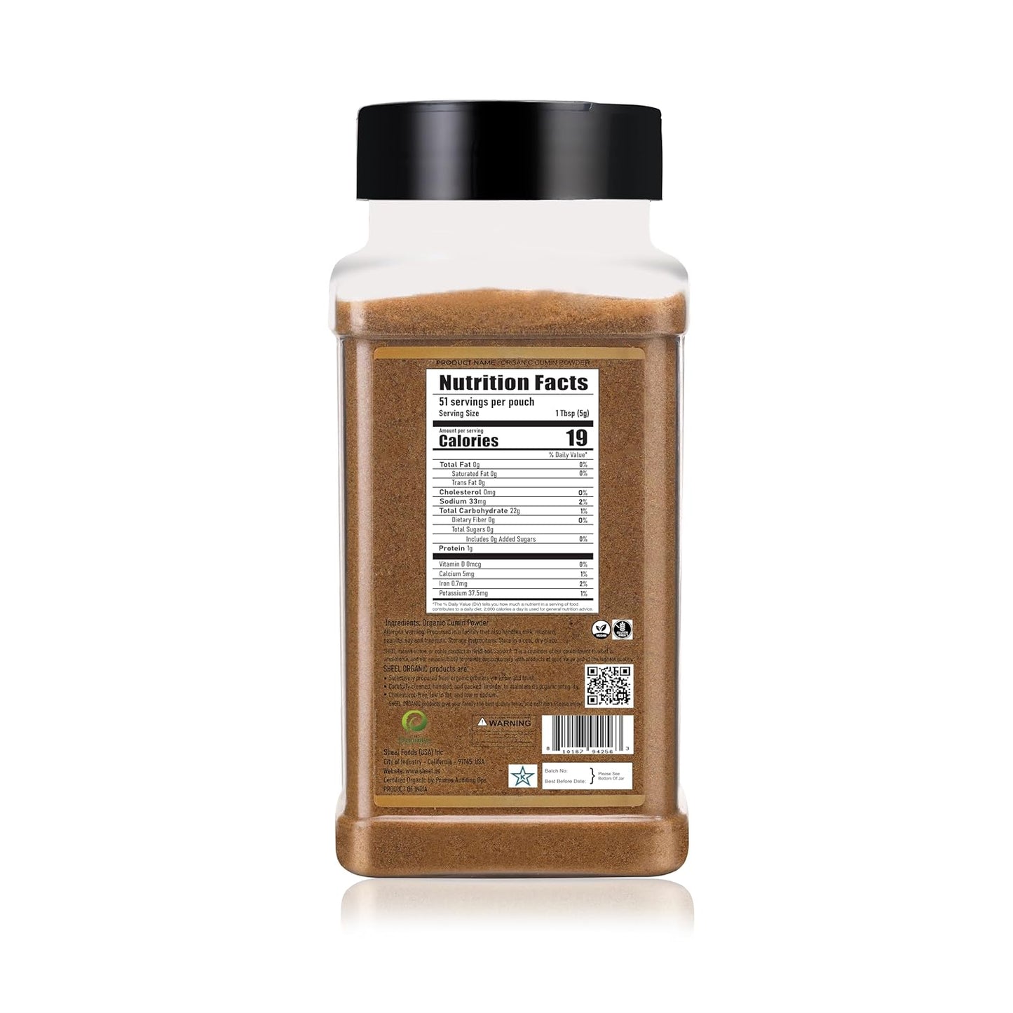 Sheel Organic Cumin Powder, Kosher - Net Wt: 9 oz / 255g
