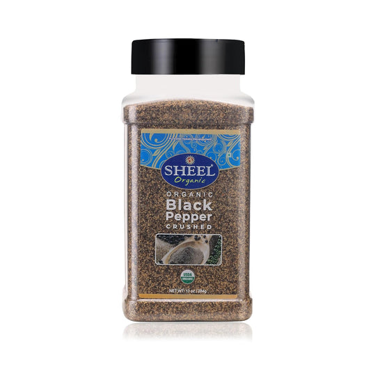 Sheel Organic Crushed Black Pepper, USDA Organic, Ground Pepper Spice, 10 oz