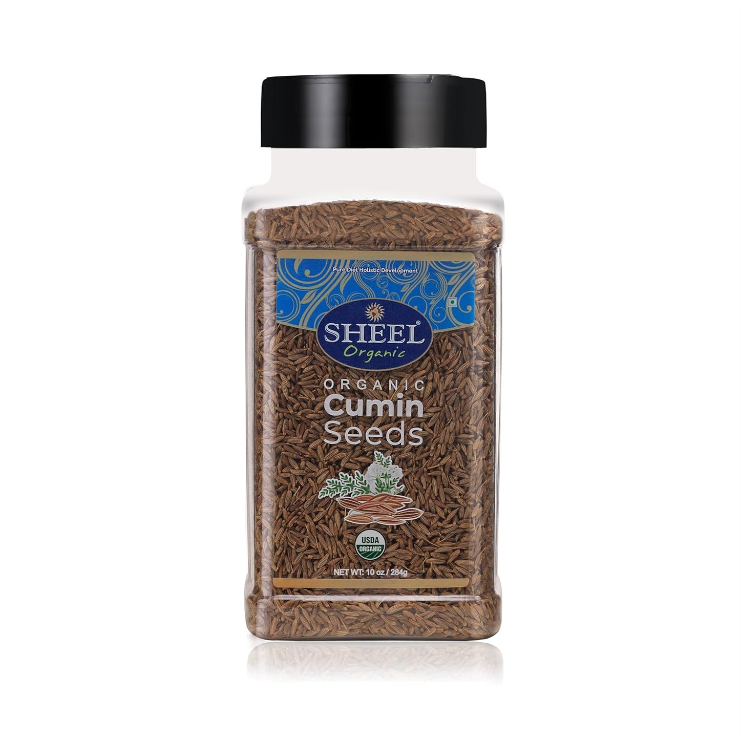 SHEEL Organic Cumin Seeds, Whole, USDA Certified, Kosher, Gluten Free, 10 oz / 284g