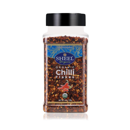 Sheel Organic Chilli Flakes, USDA Organic, Crushed, 6 oz / 170g, Gluten Free, Red Pepper Spice