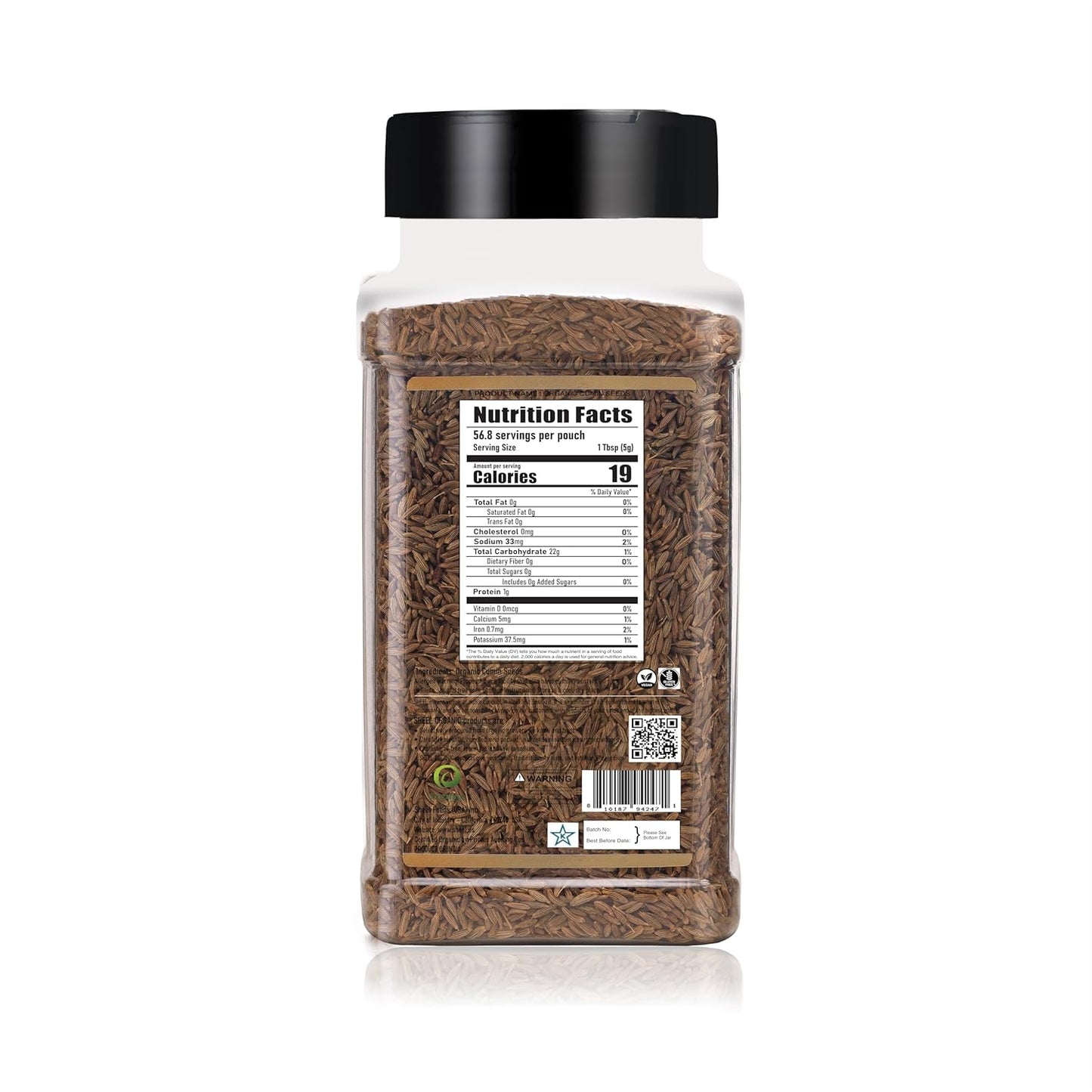 SHEEL Organic Cumin Seeds, Whole, USDA Certified, Kosher, Gluten Free, 10 oz / 284g
