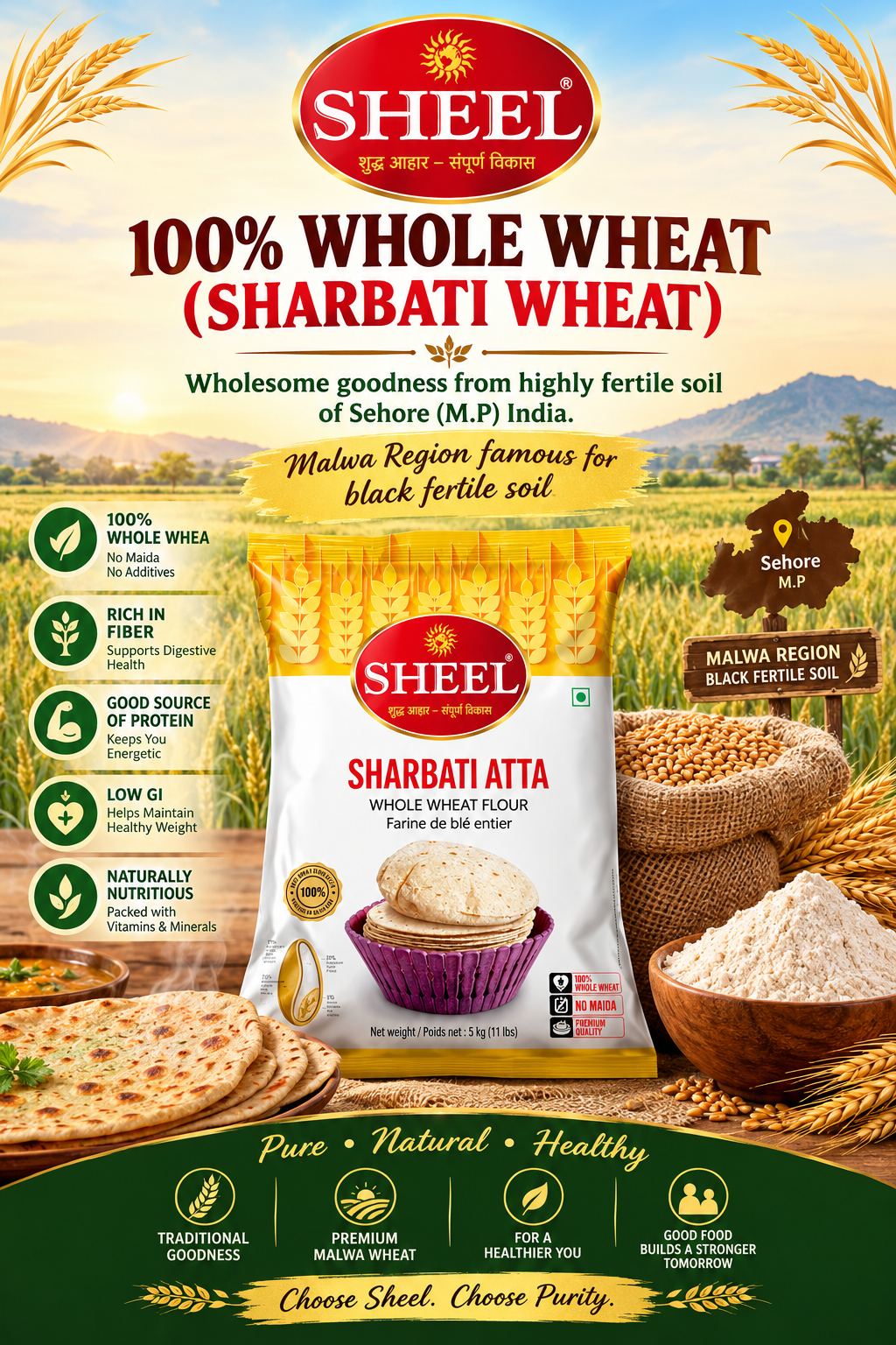 Sharbati Atta / Harina de Trigo Integral - 11 Lbs (5 kg)