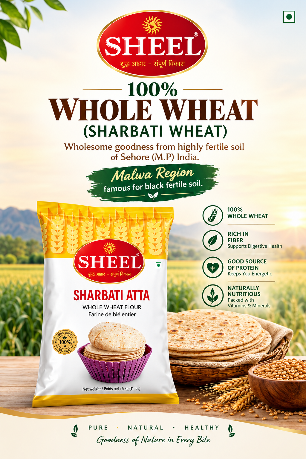 Sharbati Atta / Harina de Trigo Integral - 11 Lbs (5 kg)
