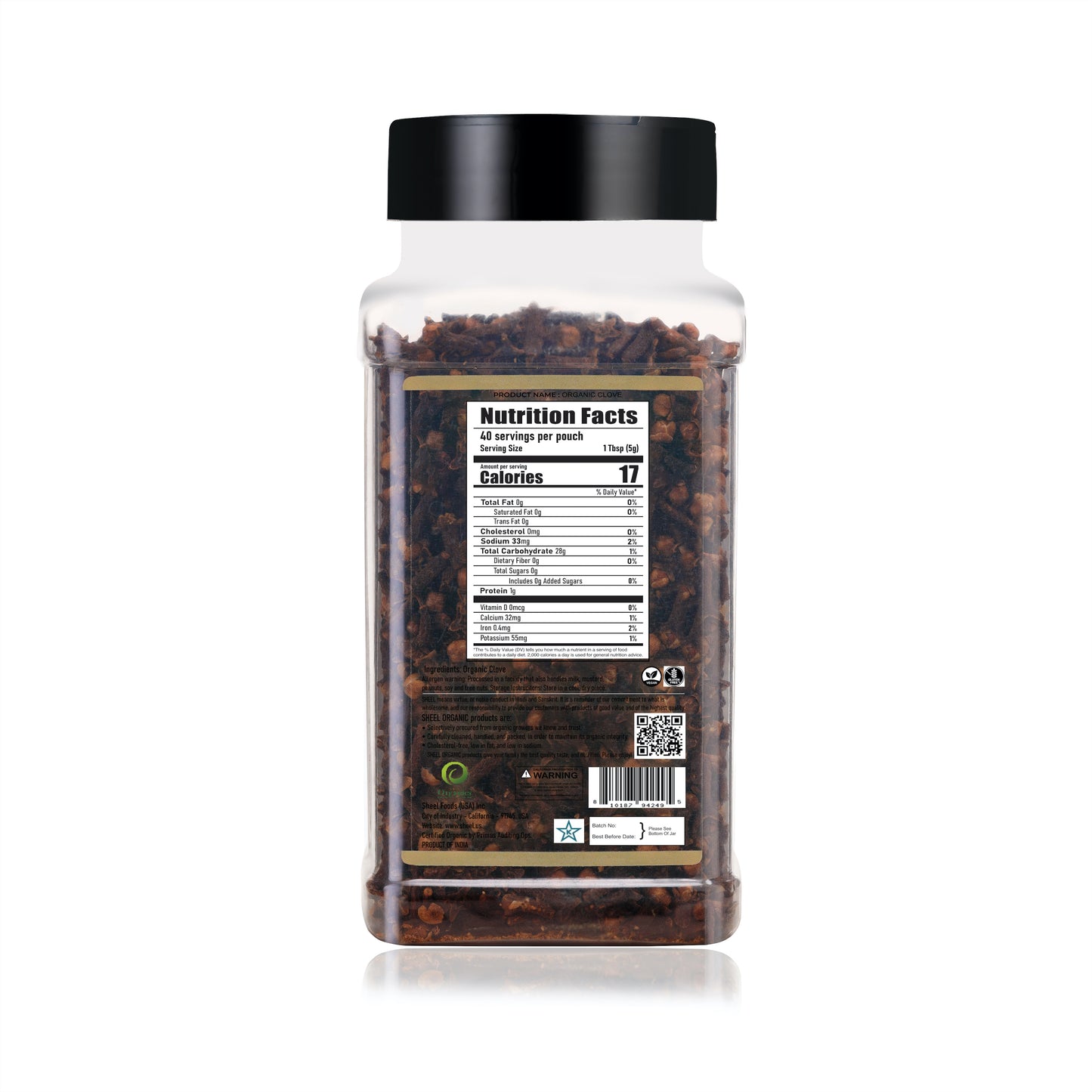 SHEEL Organic Clove Whole, USDA Certified, Kosher, Vegan, Single Ingredient, 6 oz / 170g