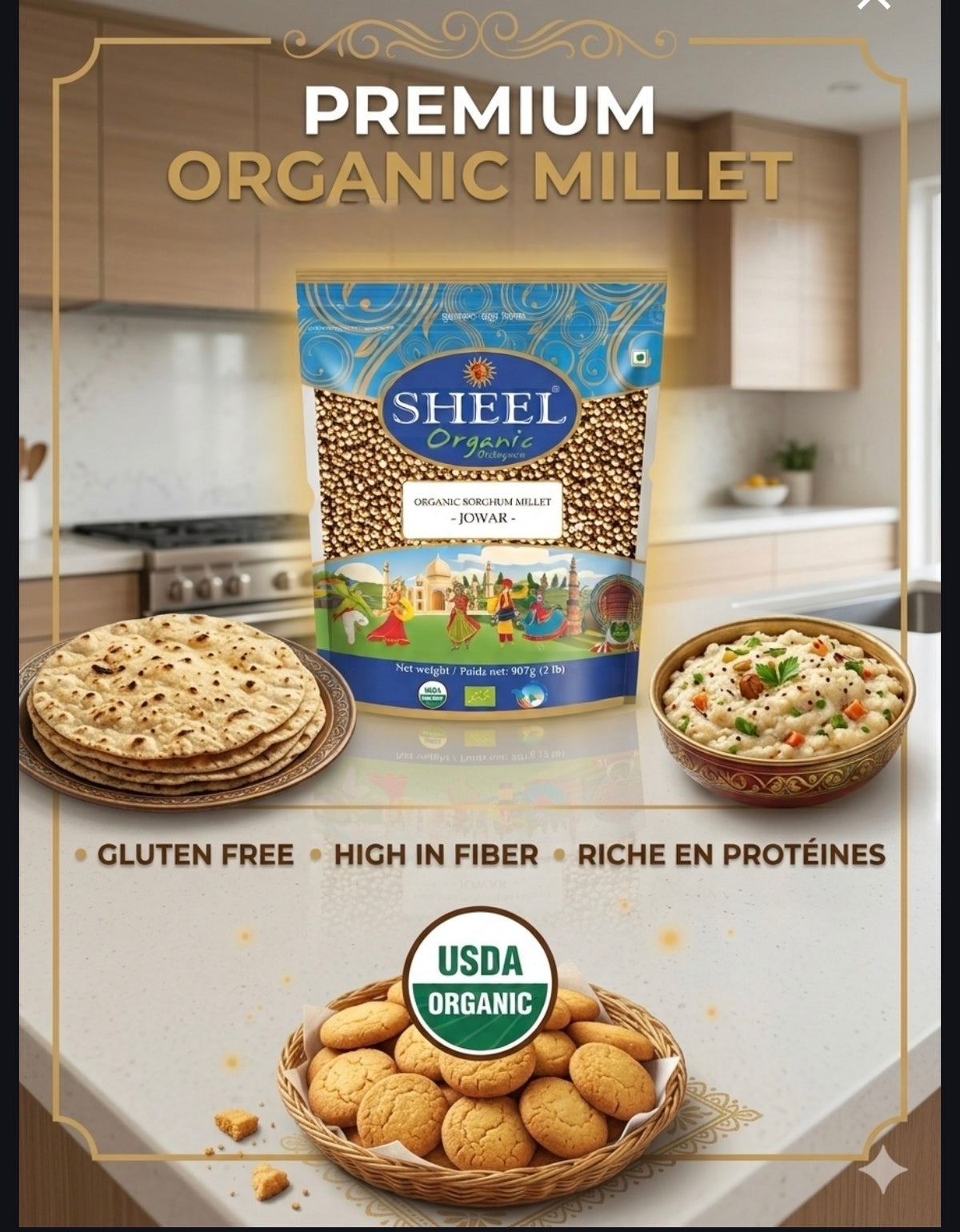Organic Sorghum Millet - Jowar ~ Raw / Natural ~ Vegan ~ Unpolished (2 Lb / 907g)
