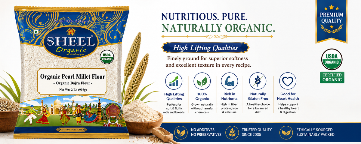 Organic Pearl Millet Flour - Bajra Atta - 2 Lb (907g) ~ Sheel Brand ~ USDA Organic ~ Vegan ~ Vegetarian ~ Gluten Free ~ Plant Based Protein