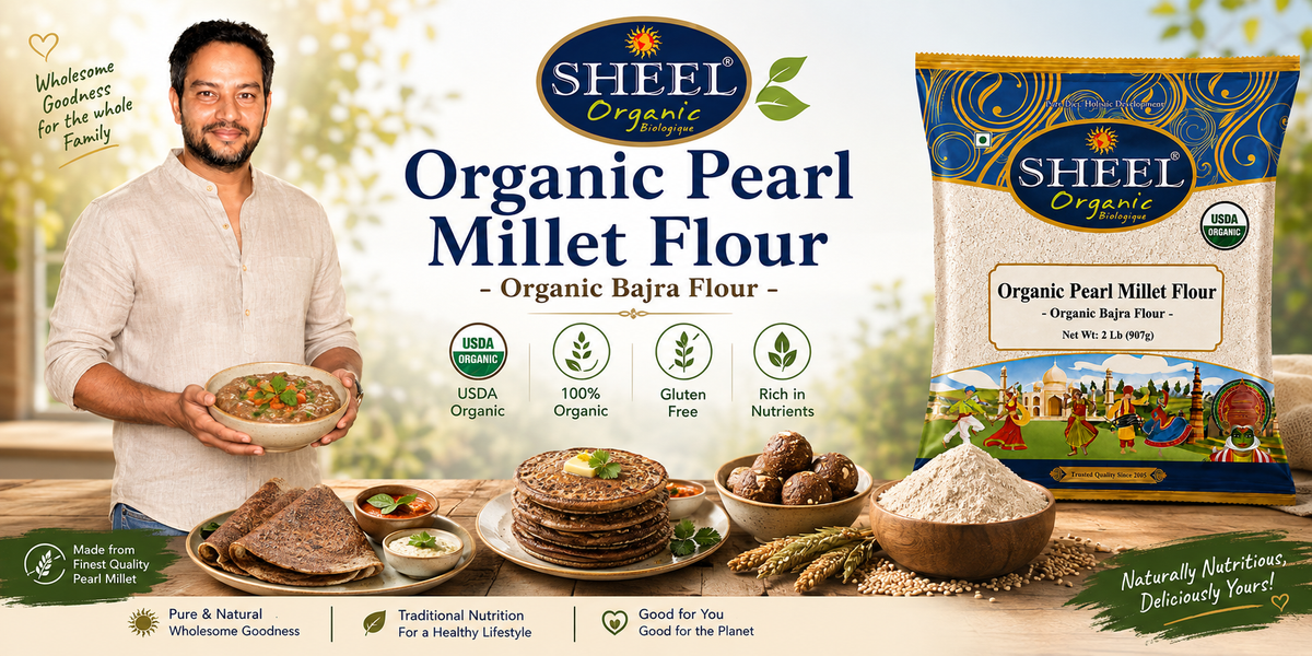 Organic Pearl Millet Flour - Bajra Atta - 2 Lb (907g) ~ Sheel Brand ~ USDA Organic ~ Vegan ~ Vegetarian ~ Gluten Free ~ Plant Based Protein