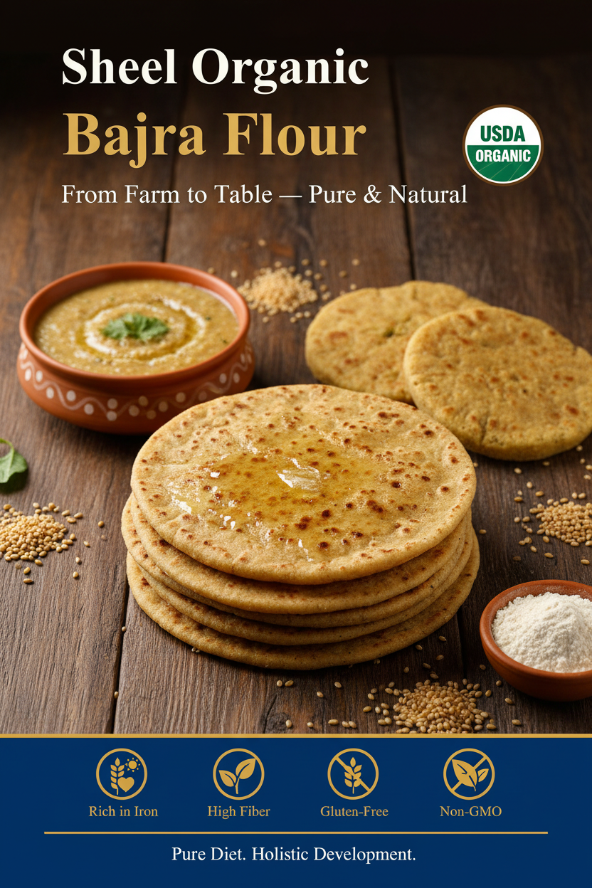Organic Pearl Millet Flour - Bajra Atta - 2 Lb (907g) ~ Sheel Brand ~ USDA Organic ~ Vegan ~ Vegetarian ~ Gluten Free ~ Plant Based Protein