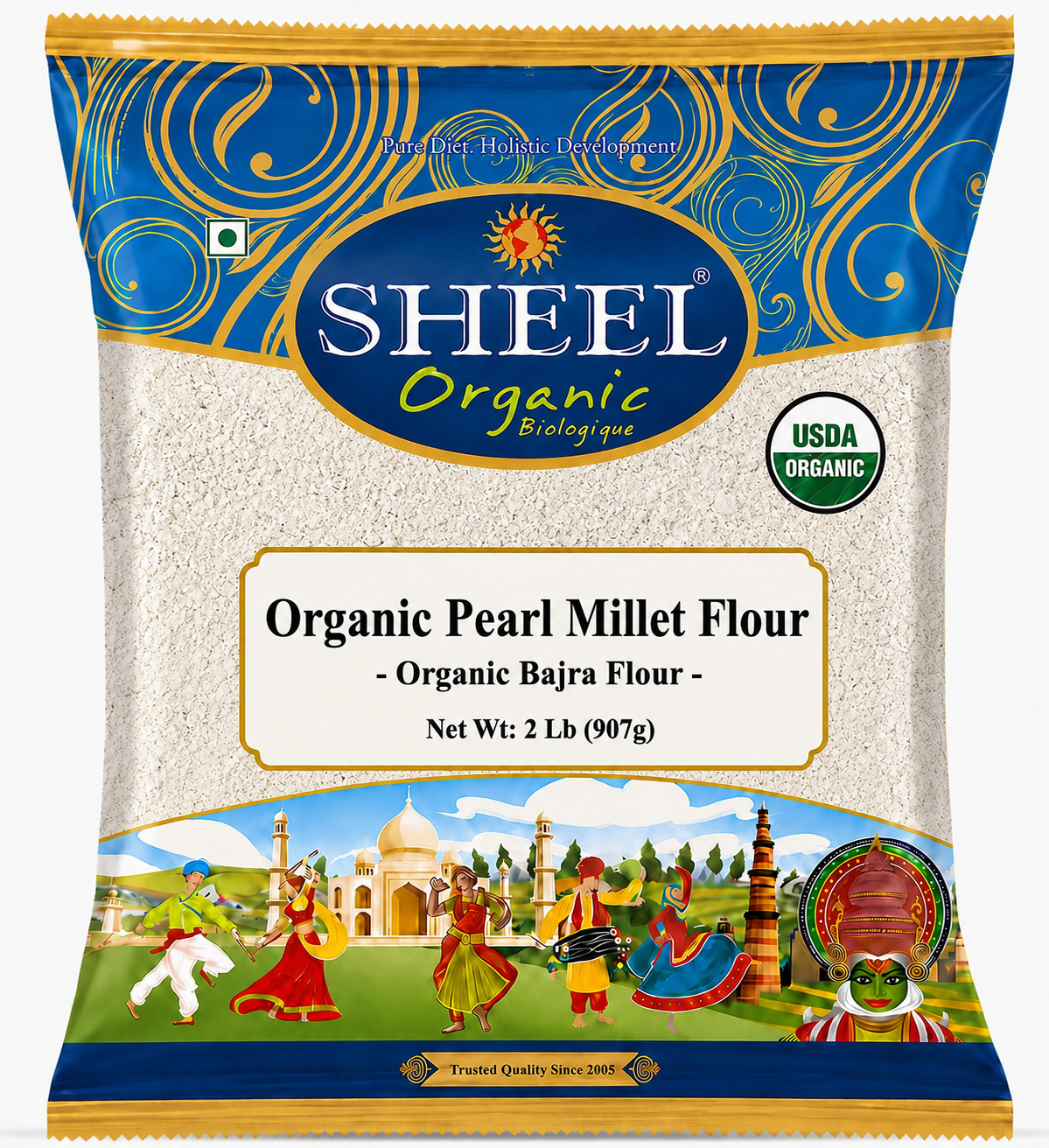 Organic Pearl Millet Flour - Bajra Atta - 2 Lb (907g) ~ Sheel Brand ~ USDA Organic ~ Vegan ~ Vegetarian ~ Gluten Free ~ Plant Based Protein