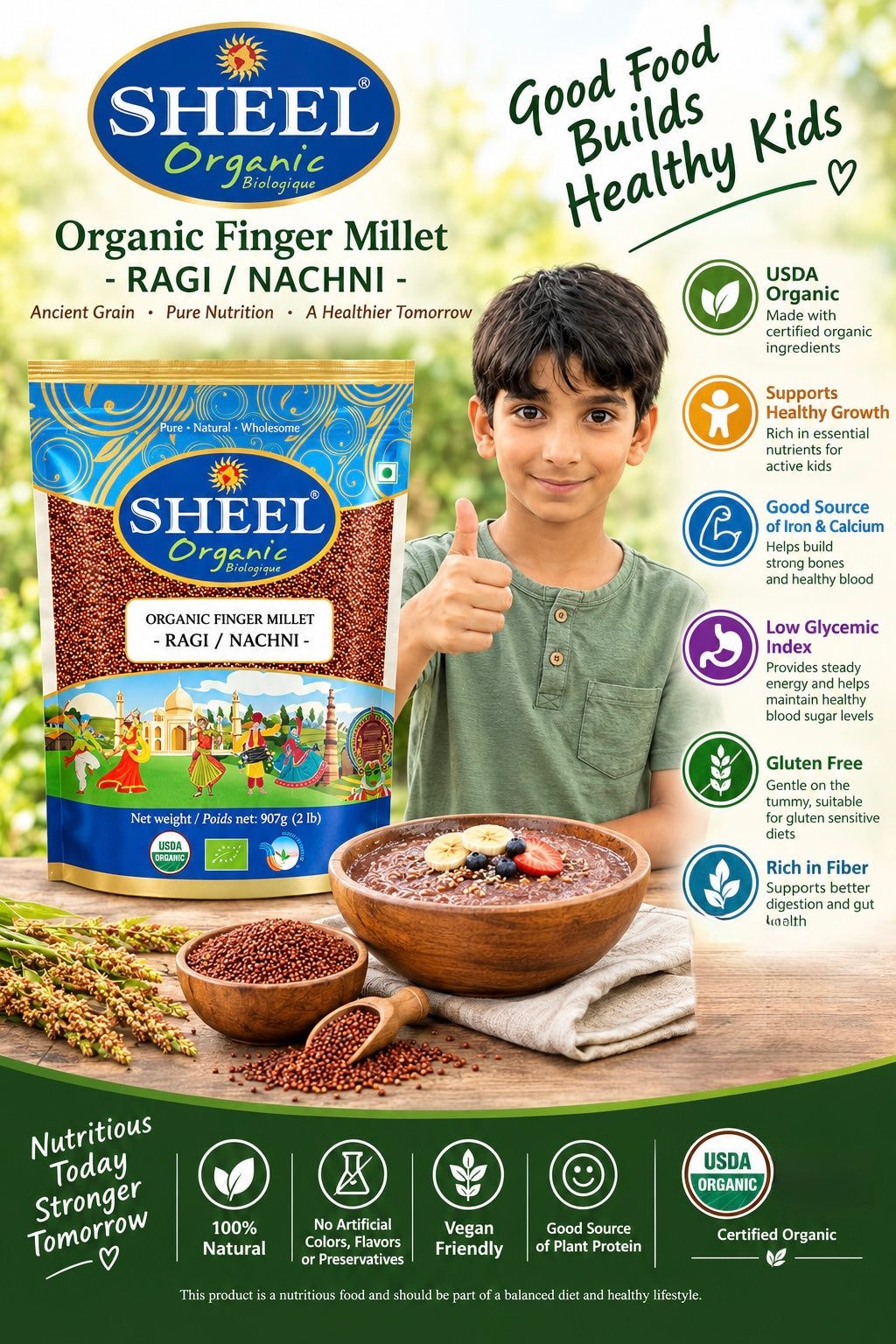 Organic Finger Millet - Ragi Whole ~ Nachni ~ Raw / Natural ~ Vegan ~ Unpolished (2 Lb / 907g)