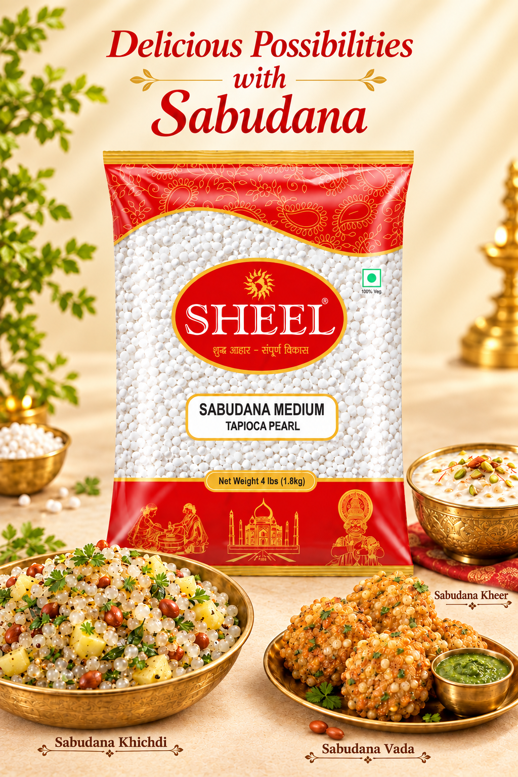 Sheel Sabudana Medium – 2 Lb (908g) | Premium Quality Tapioca Sago Pearls for Khichdi, Vada, and Kheer | 100% Gluten-Free, Vegan & Non-GMO | Pure Fasting Food for Upvas, Vrat, and Navratri