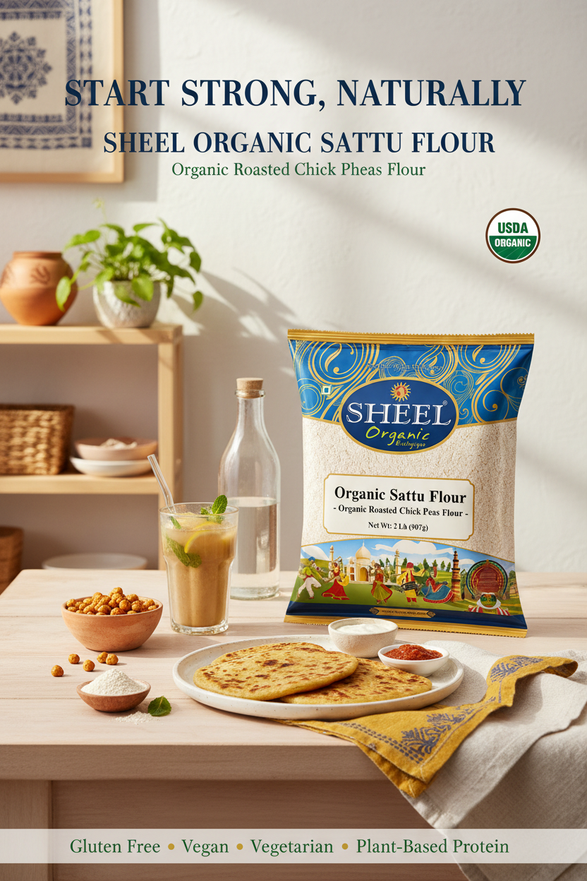 Organic Sattu Flour (Roasted Chick Peas Flour) - 2 Lb (907g) ~ Sheel Brand ~ USDA Organic ~ Plant Based Protein ~Gluten Free ~ Single Ingredient