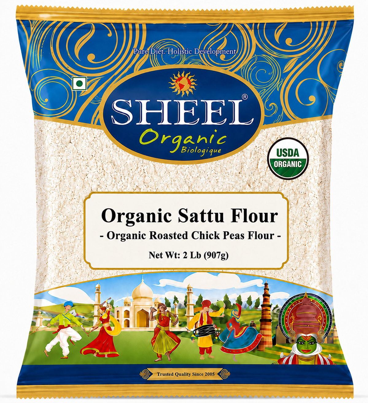 Organic Sattu Flour (Roasted Chick Peas Flour) - 2 Lb (907g) ~ Sheel Brand ~ USDA Organic ~ Plant Based Protein ~Gluten Free ~ Single Ingredient