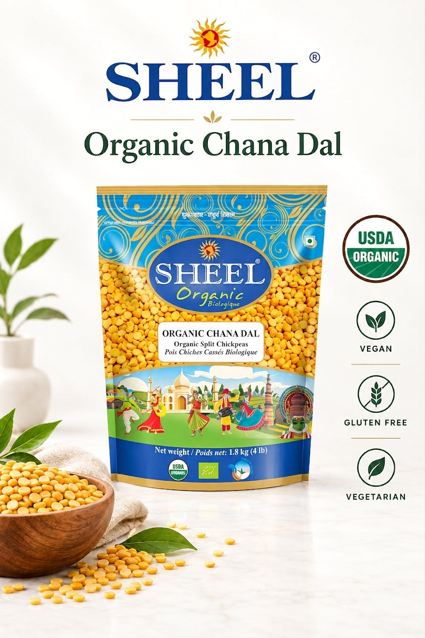 Sheel Organic Chana Dal / Split Chickpeas - 4 Lb (1.8 kg) ~ USDA Organic ~ Vegan ~ Gluten Free ~ Vegetarian