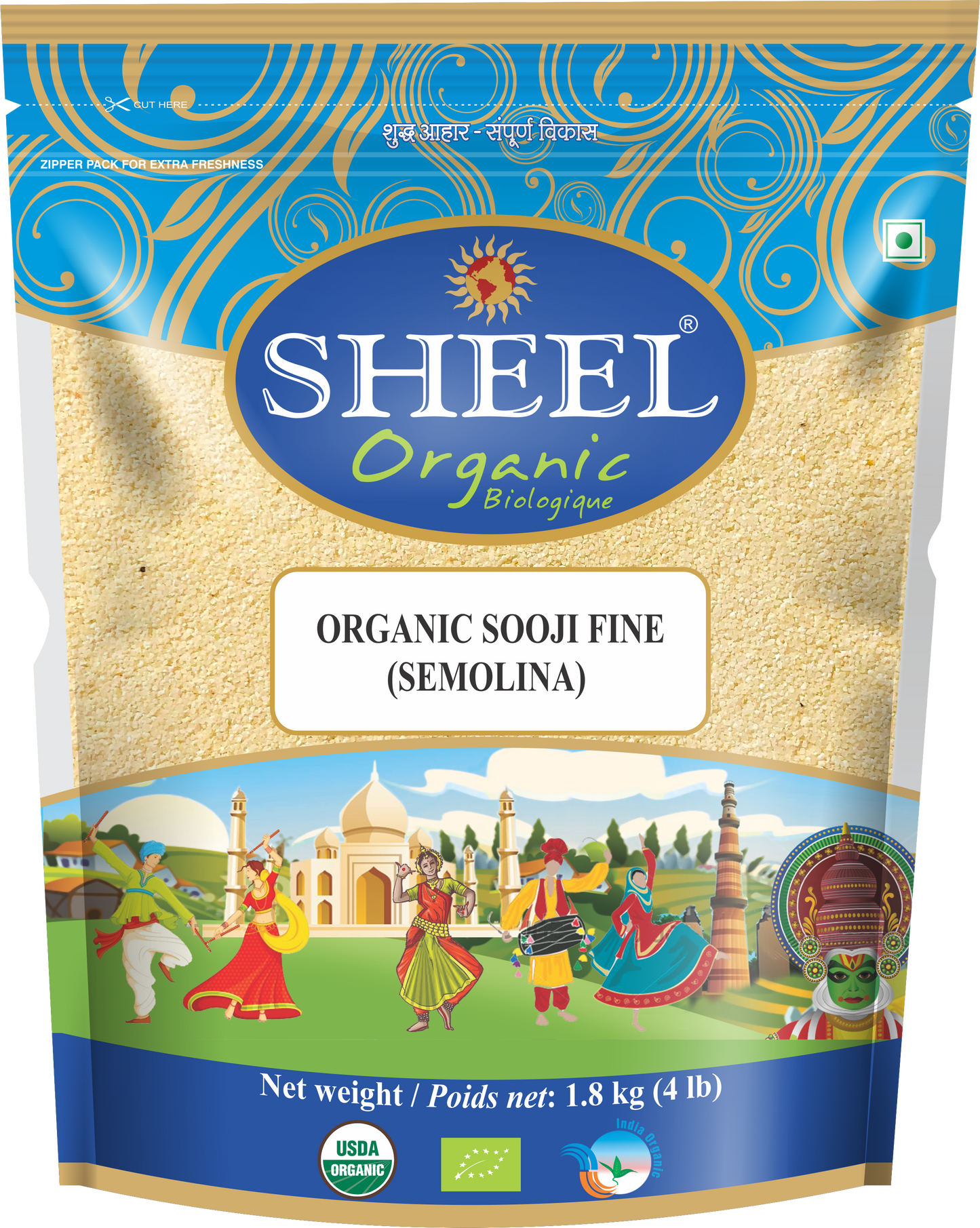 Sheel Organic Sooji Fine / Semolina - 4 Lb (1.8Kg)