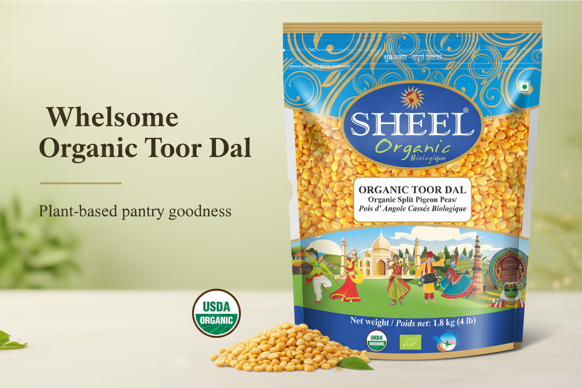 Organic Toor Dal / Split Pigeon Peas - 4 lbs (1.8 Kg) Sheel Brand ~ USDA Organic ~ Vegan ~ Vegetarian ~ Plant Based Protein