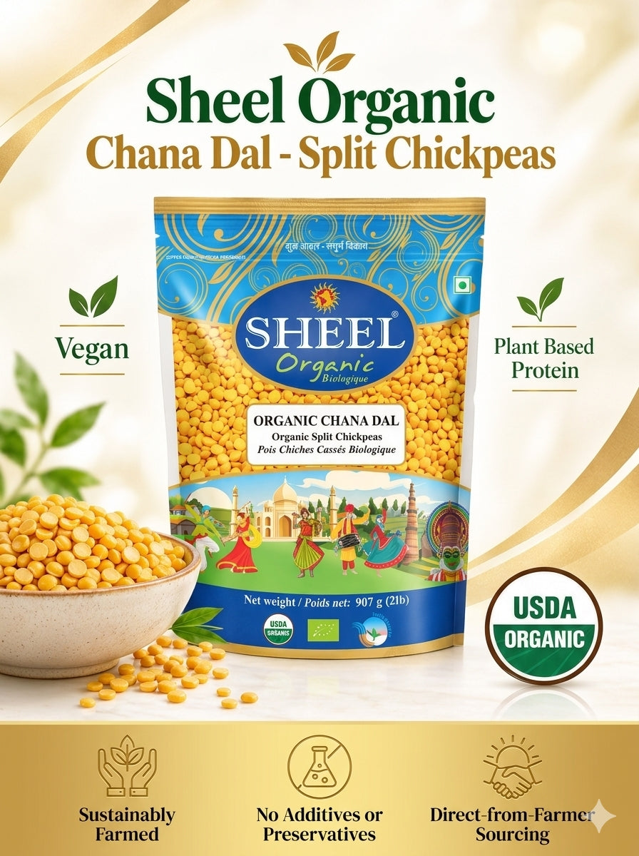 Sheel Organic Chana Dal / Split Chickpeas - 2 Lb (907g) ~ USDA Organic ~ Vegan ~ Gluten Free ~ Vegetarian
