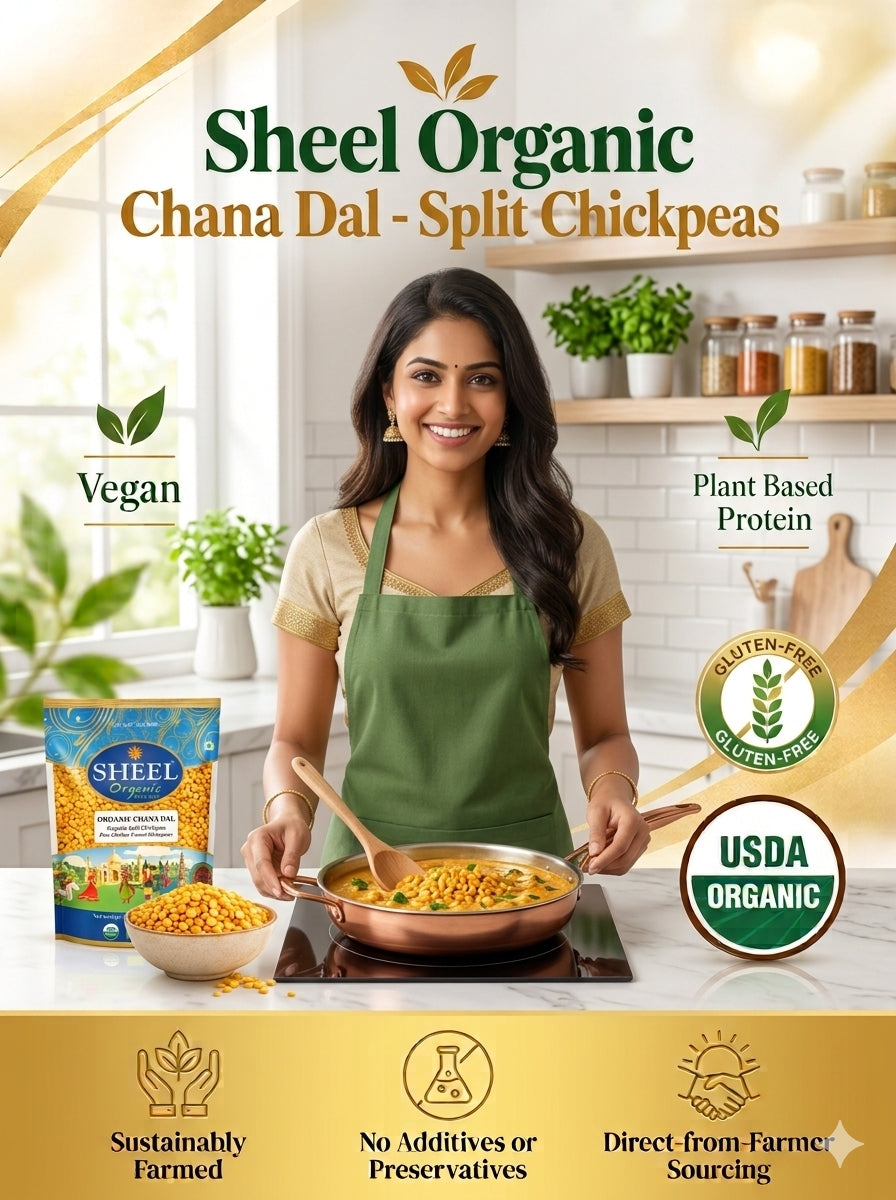 Sheel Organic Chana Dal / Split Chickpeas - 2 Lb (907g) ~ USDA Organic ~ Vegan ~ Gluten Free ~ Vegetarian