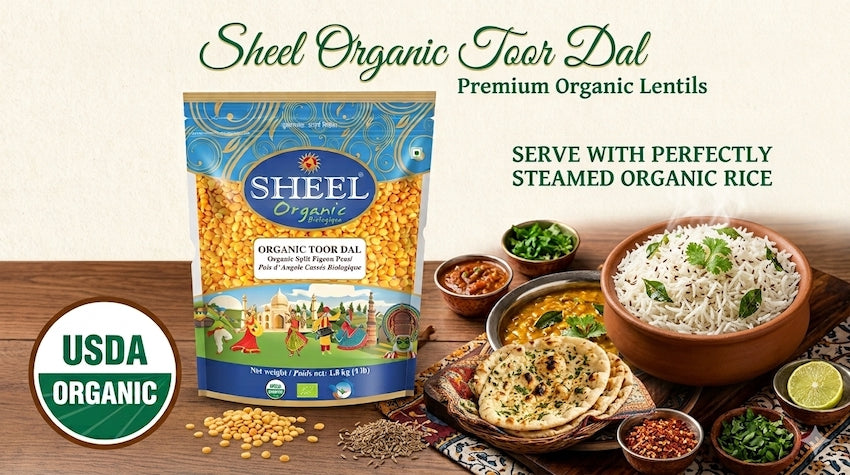 Organic Toor Dal / Split Pigeon Peas - 4 lbs (1.8 Kg) Sheel Brand ~ USDA Organic ~ Vegan ~ Vegetarian ~ Plant Based Protein