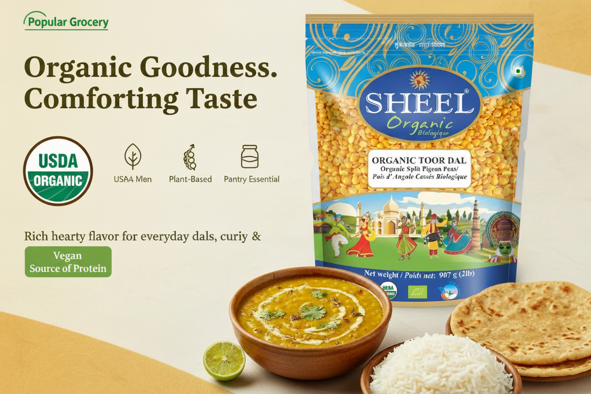 Organic Toor Dal / Split Pigeon Peas - 2 lbs (907 g) Sheel Brand ~ USDA Organic ~ Vegan ~ Vegetarian ~ Plant Based Protein