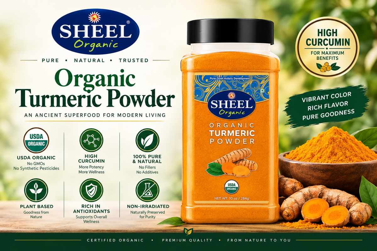 Sheel Organic Turmeric Powder - Curcumin, USDA Organic, Kosher, Vegan - Powdered Form, 10 oz / 284g