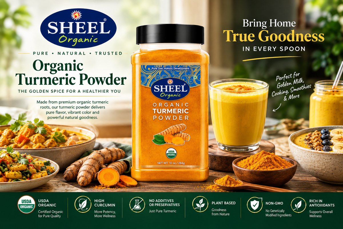 Sheel Organic Turmeric Powder - Curcumin, USDA Organic, Kosher, Vegan - Powdered Form, 10 oz / 284g