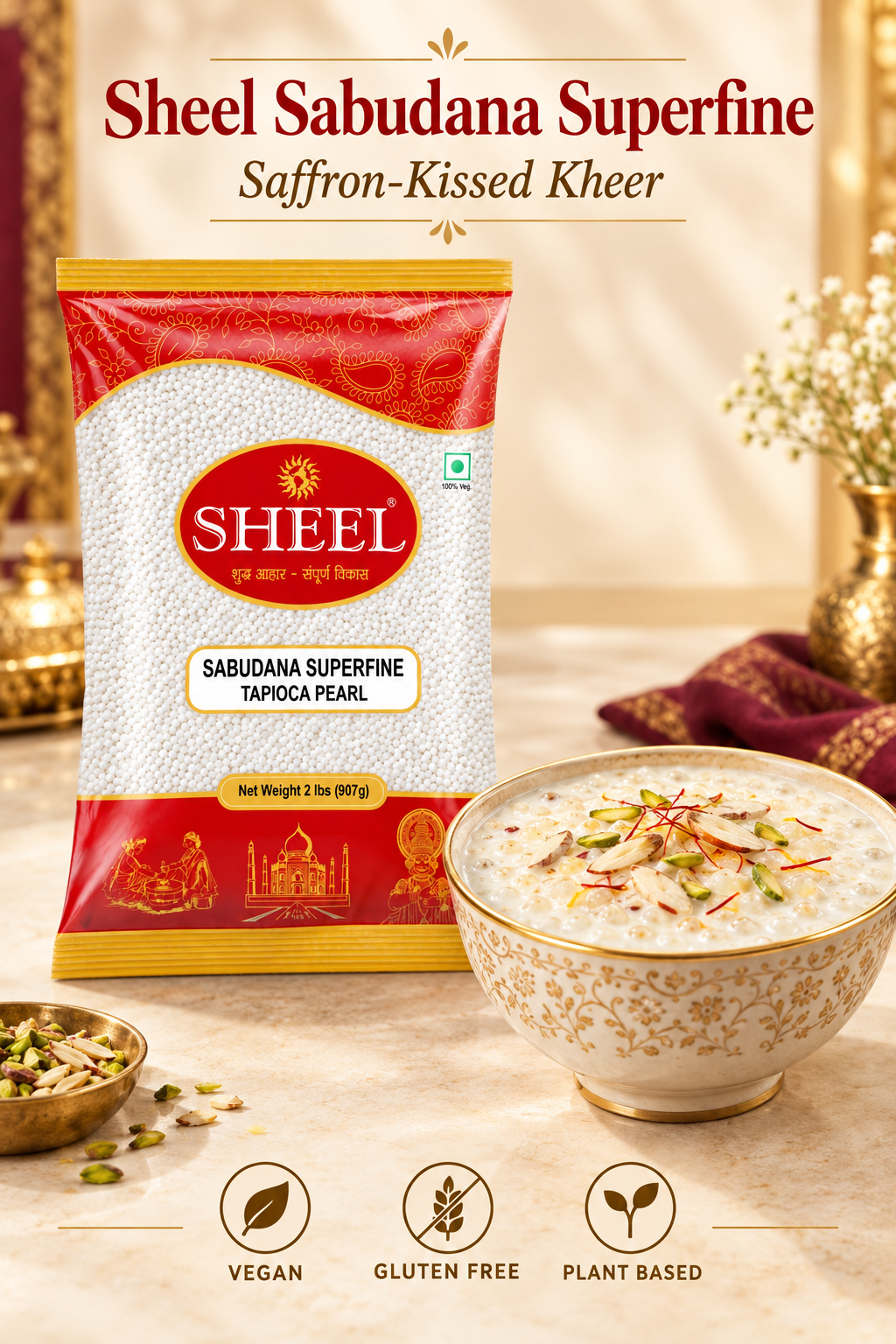 Sheel Sabudana Superfine – 2 Lb (908g) | Premium Quality Tapioca Sago Pearls for Pudding and Kheer | 100% Gluten-Free, Vegan & Non-GMO | Pure Fasting Food