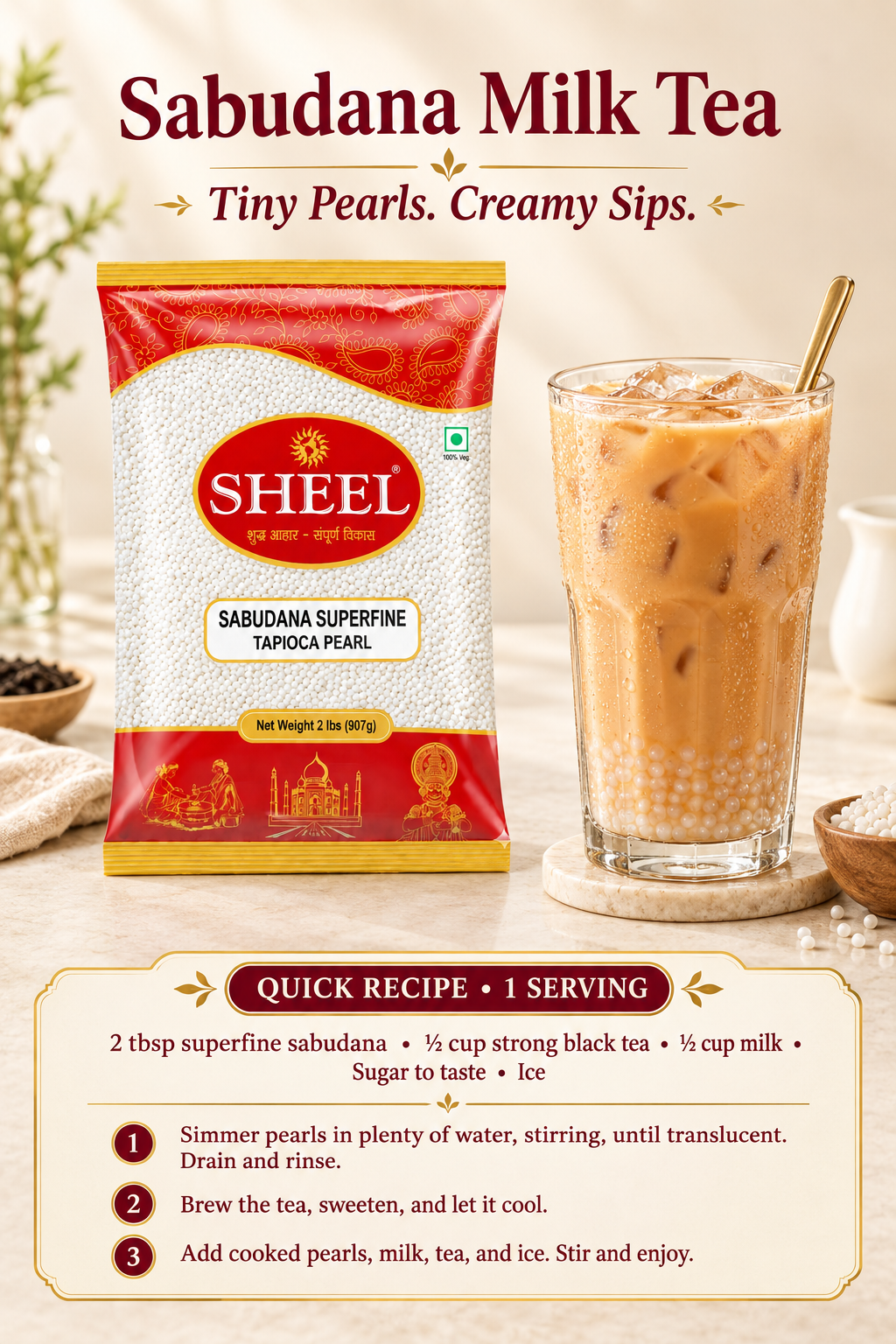 Sheel Sabudana Superfine – 2 Lb (908g) | Premium Quality Tapioca Sago Pearls for Pudding and Kheer | 100% Gluten-Free, Vegan & Non-GMO | Pure Fasting Food