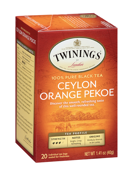 Twinings Ceylon Orange Pekoe - 100 % té negro puro - Peso neto: 1,41 oz (40 g) - 20 bolsitas de té individuales