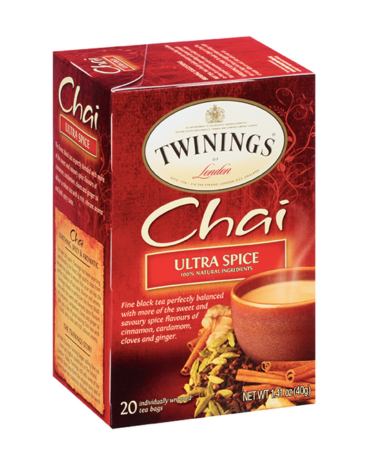 Twinings Chai - Ultra Spice - Peso neto: 1,41 oz (40 g) - 20 bolsitas de té individuales