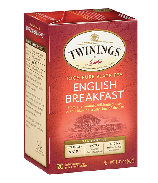 Twinings English Breakfast - 100 % té negro puro - Peso neto: 1,41 oz (40 g) - 20 bolsitas de té individuales