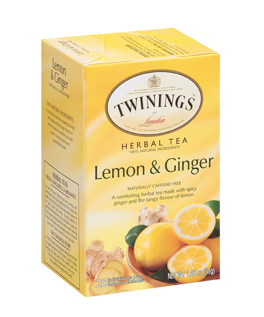 Twinings Lemon &amp; Ginger - Té de hierbas - Peso neto: 1.06 oz (30 g) - 20 bolsitas de té individuales