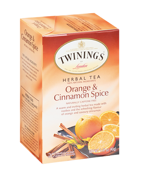 Twinings Orange &amp; Cinnamon Spice - Té de hierbas - Peso neto: 1,41 oz (40 g) - 20 bolsitas de té individuales