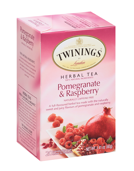 Twinings Granada y frambuesa - Té de hierbas - Peso neto: 1,41 oz (40 g) - 20 bolsitas de té individuales